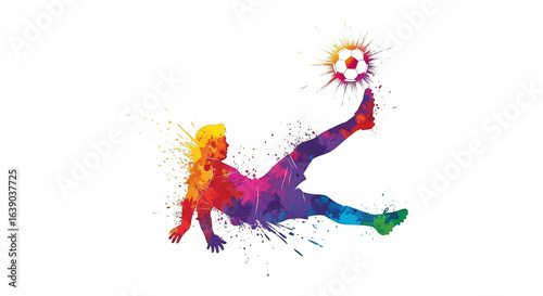 Vivid rainbow splash of soccer action