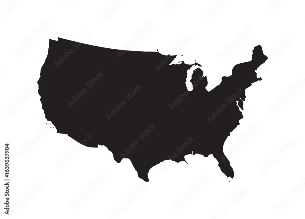 Fototapeta premium Solid black silhouette of the United States map for design and decoration.