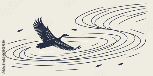 A lone goose gracefully glides over rippling water creating gentle waves