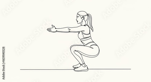 Line Art Illustration of Woman Doing Squats