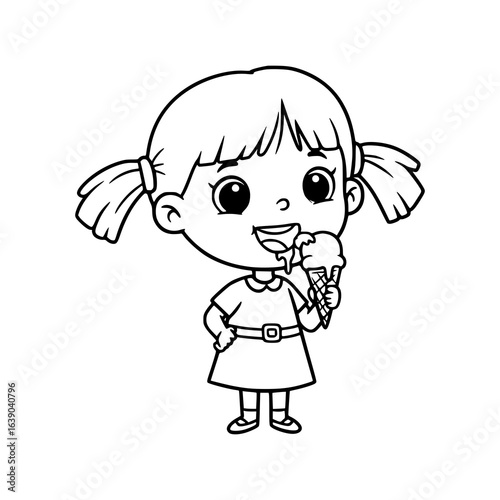 Adorable girl silhouette enjoying tasty ice cream cone on summer day, sweet treat
