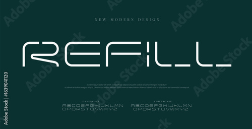 Refill Abstract Fashion font alphabet. Minimal modern urban fonts for logo, brand etc. Typography typeface uppercase lowercase and number. vector illustration