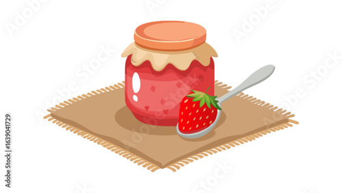 Delicious strawberry jam recipe homemade preserves in jar with spoon and fresh fruit on table cloth