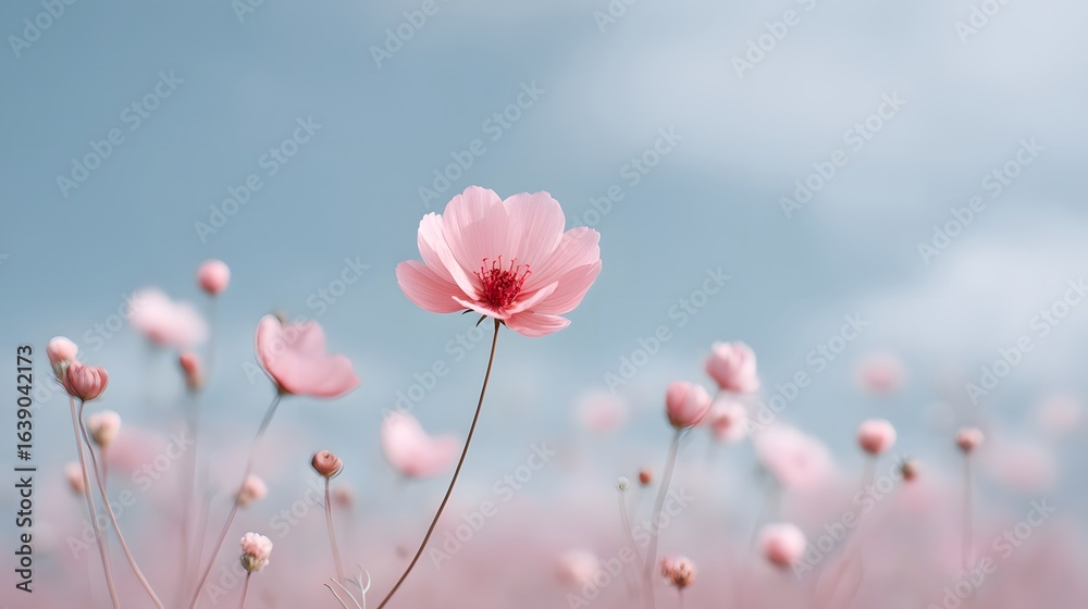Soft-focus wildflower field with one sharp bloom in foreground Soft-focus wildflower field with one sharp bloom in foreground