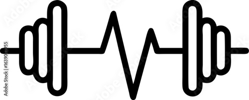 Dynamic dumbbell silhouette with a vibrant heartbeat line symbolizing fitness and health