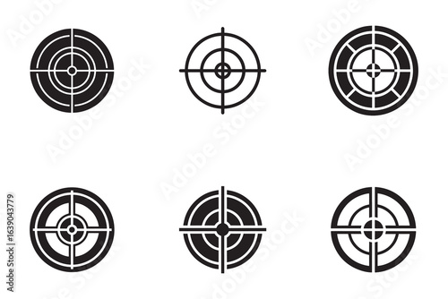Collection of Target Icons in Black and White Variety of Crosshair Symbols for Design Projects