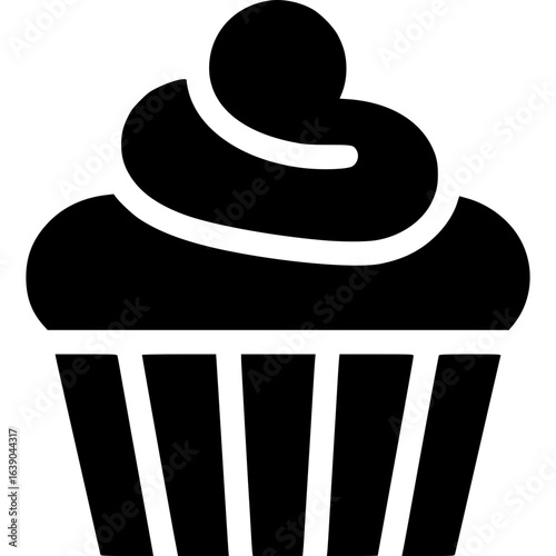 Cupcake silhouette: A minimalist representation of a single cupcake, its silhouette showcasing a delectable swirl of frosting and a cherry on top.