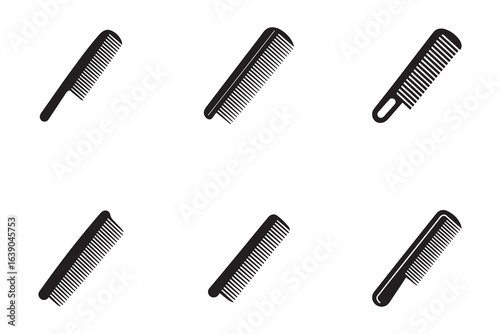 Collection of Various Black Comb Icons on a White Background Depicting Hair Care and Styling Needs for Different Hair Types