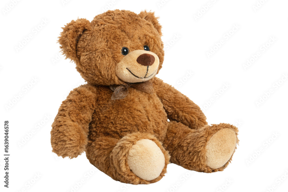 Fototapeta premium Cute brown teddy bear plush toy sitting isolated on a white background.