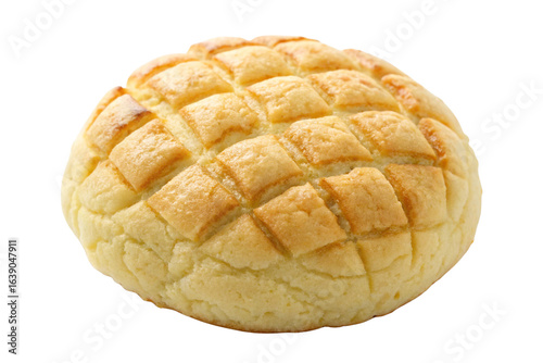 Japanese melon pan or pineapple bun isolated on a white background.
