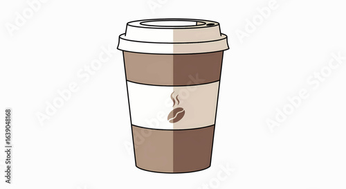 Vector illustration of a paper coffee cup to go. Disposable takeaway container with lid and sleeve for a hot beverage.