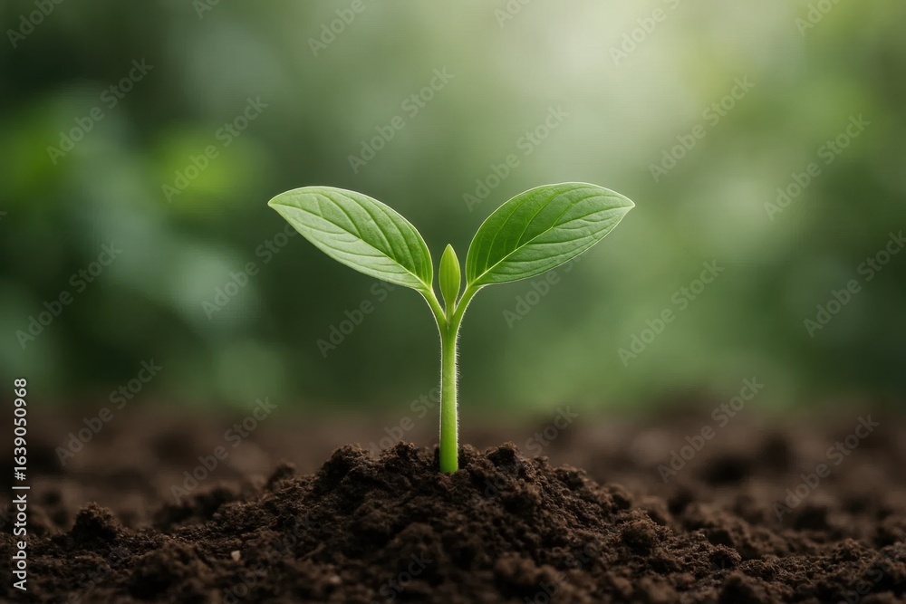 Fototapeta premium A young sapling sprouts from the earth, symbolizing growth and potential