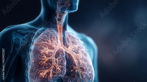 3D Illustration of Human Lungs and Respiratory System