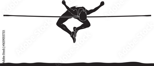 High jump vector illustration of an athlete successfully clearing the bar.
