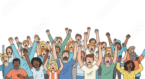 Cheering Crowd Illustration for Demonstrations, Sporting Events, and Social Movements, ideal for visual support for news articles, social media campaigns, and educational materials.