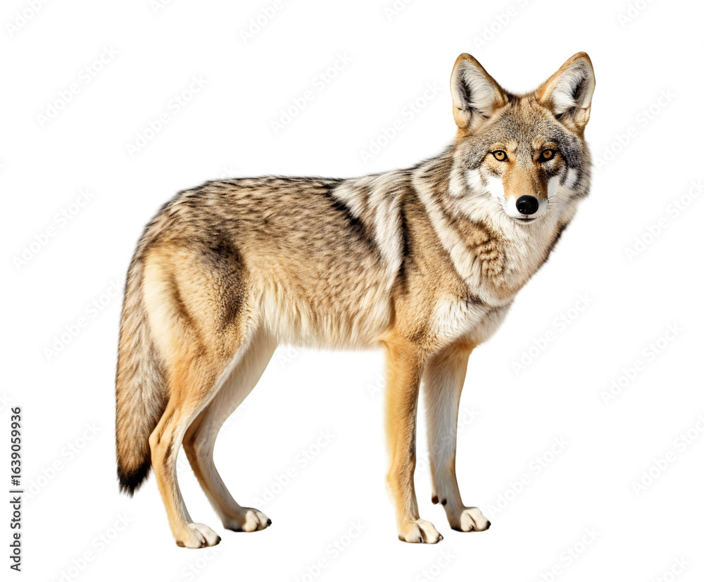 Fototapeta premium Coyote standing profile isolated on transparent background