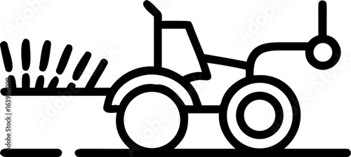 Illustration of a modern tractor working in a vast agricultural field under a clear sky