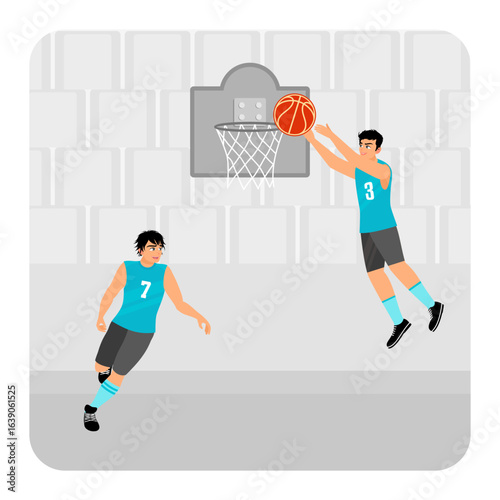 Do Sports Concept. Basketball Players Jumping and Scoring.