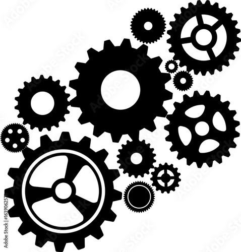 Black Gear Wheels Arrangement Illustration For Mechanical And Technological Themes