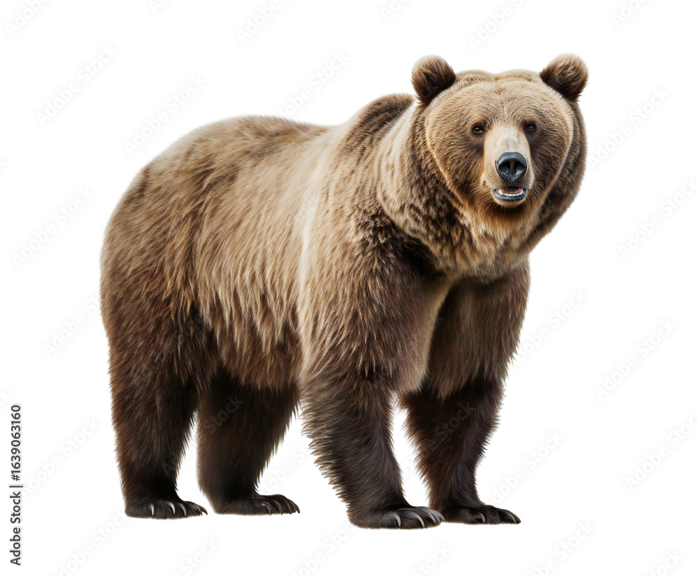 Fototapeta premium A powerful grizzly bear standing on a transparent background, isolated on transparent background