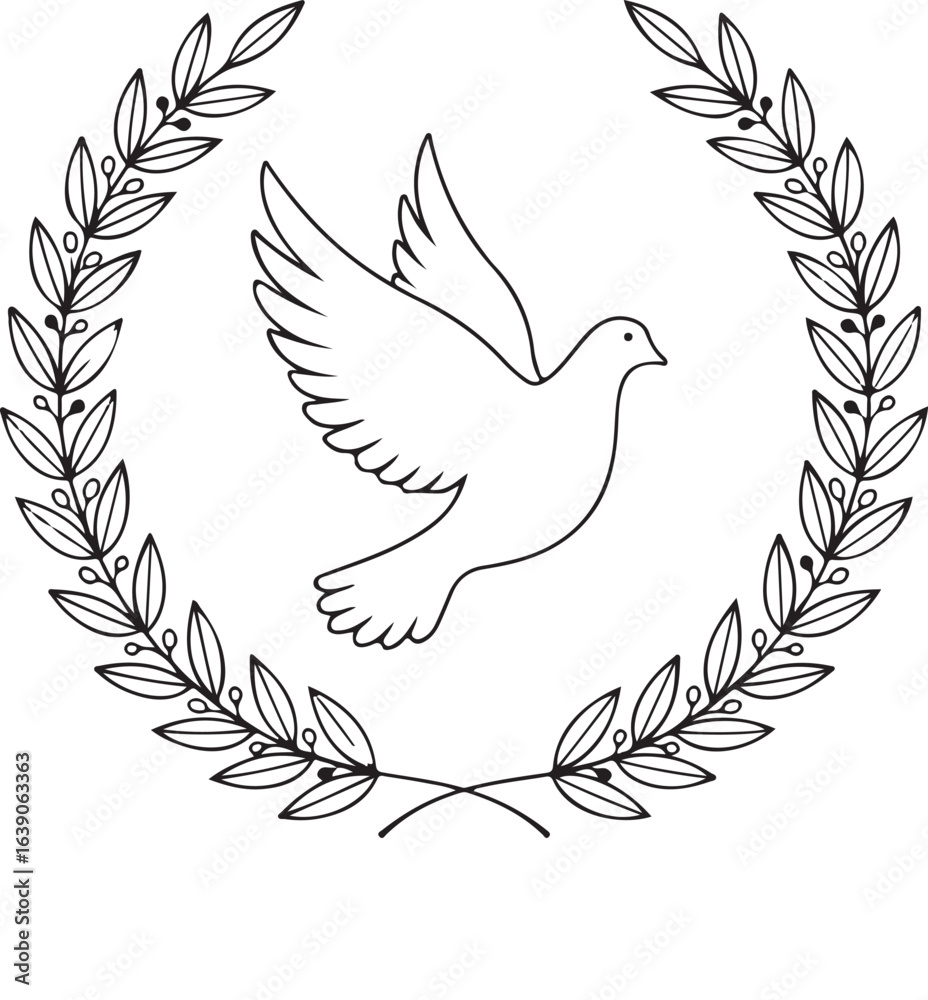 Obraz premium Dove of Peace in Olive Wreath Illustration
