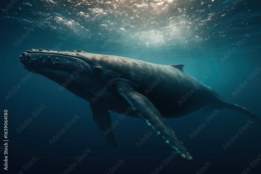 Naklejka premium A Humpback Whale's Journey Beneath the Surface