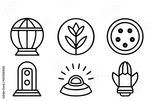 Collection of intergalactic museum icons and symbols