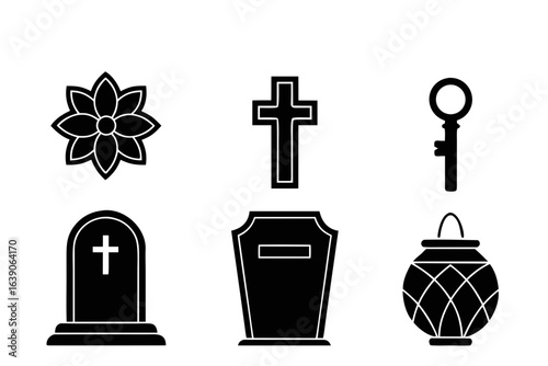 Collection of cemetery icons and symbols for halloween