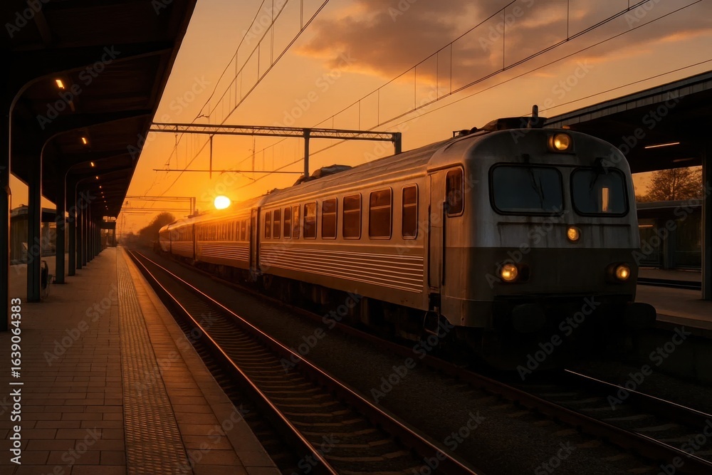 Fototapeta premium A Train's Journey Through Dusk