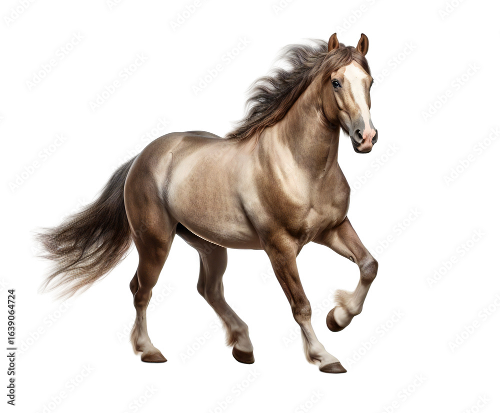 Obraz premium Beautiful dappled grey horse with flowing mane isolated on transparent background