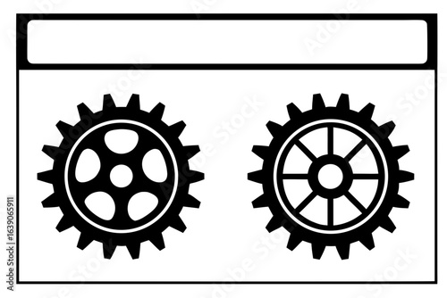 Two black gears representing tools of a wandering inventor