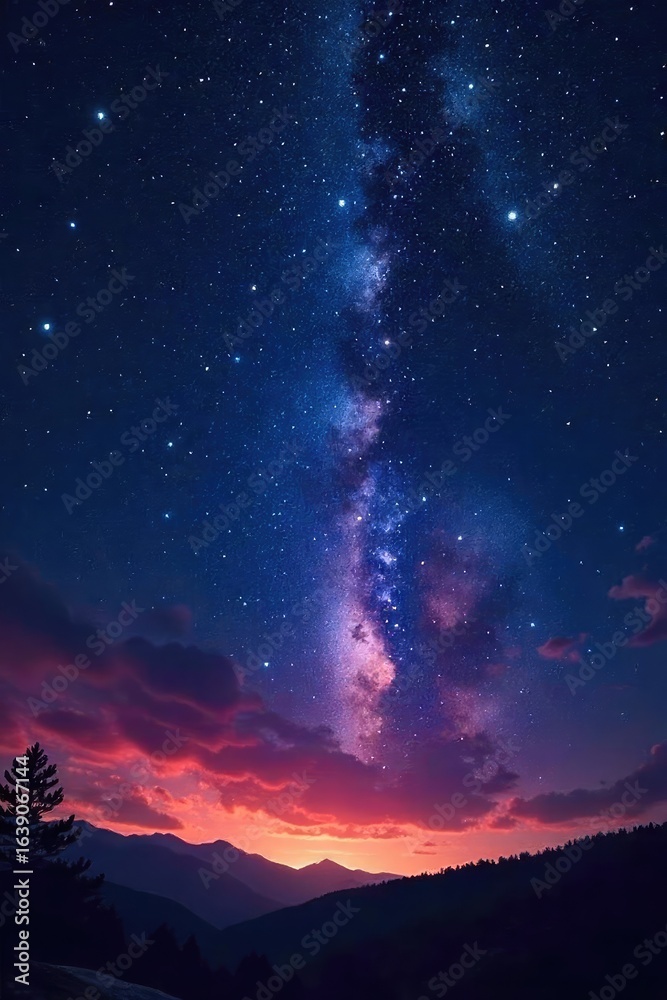 Fototapeta premium Awe-inspiring night sky ablaze with a breathtaking shower of shooting stars streaking across the dark expanse, leaving shimmering trails of light , cosmic wonder, meteoroids