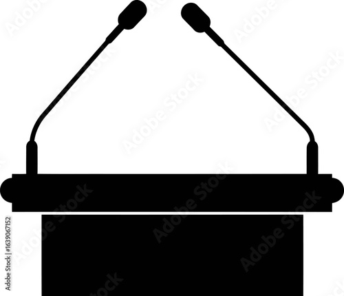 Silhouette Podium with Two Microphones on White Background for Presentation
