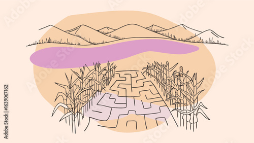 Corn maze adventure escape game with mountains and lake scenic view autumn harvest festival fun challenge field trip
