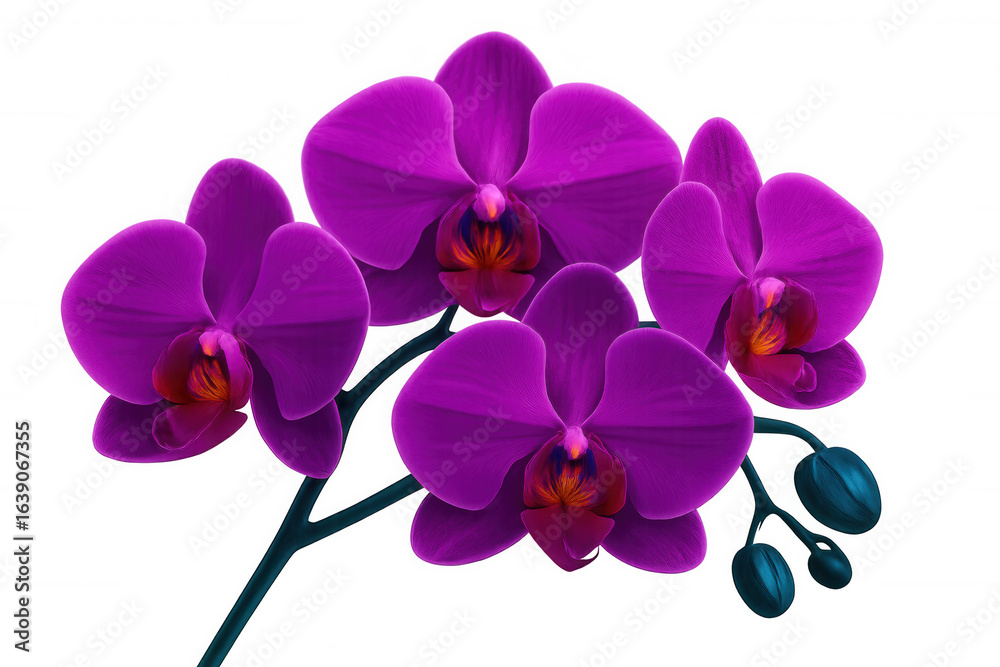 Obraz premium Vibrant purple orchid flowers in bloom, isolated on a transparent background, ready for design projects