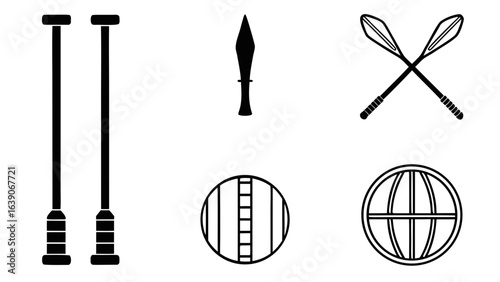 Collection of ancient weapons and tools icons