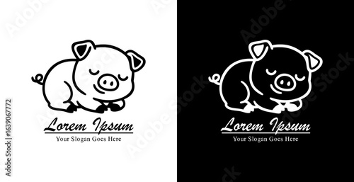 The logo design is in the form of a tiny pig in a sleeping pose, eyes closed, and an adorable peaceful expression