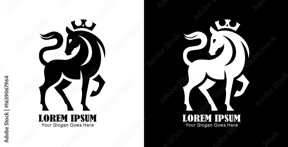 Fototapeta premium Horse logo design wearing a crown with a simple modern shape