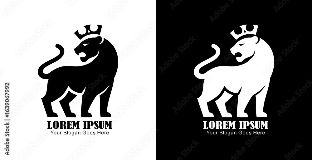 Obraz premium A logo design of a panther wearing a crown with a simple modern shape