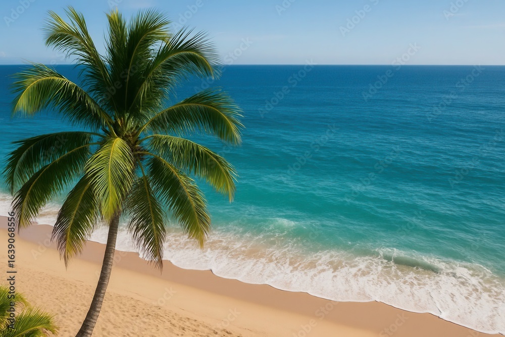 Obraz premium A Serene Beach Scene with a Lone Palm Tree