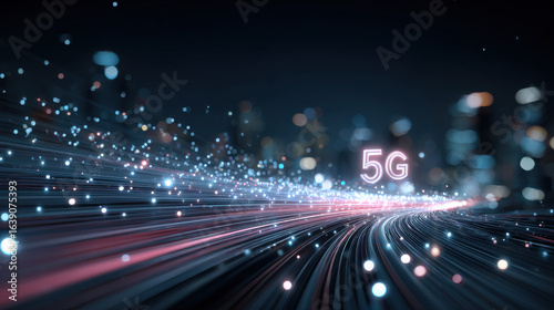 5G high speed data network with glowing digital lines for futuristic technology internet innovation and ultra fast connectivity ads