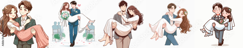 vector of a man carrying his wife on a white background vector of a man carrying his wife on a white background