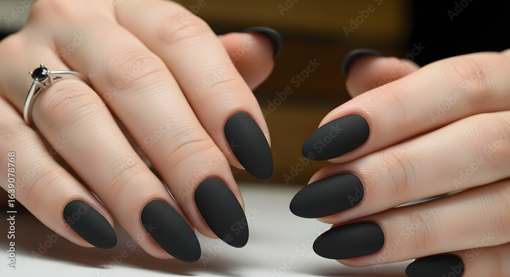 Black matte manicure on woman's hands Black matte manicure on woman's hands