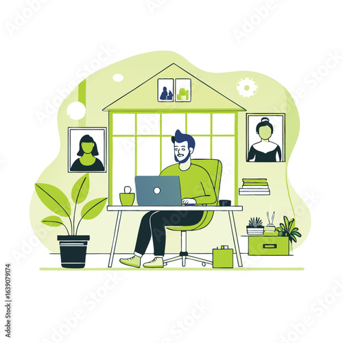 Remote Work: Productive Home Office Setup Illustration