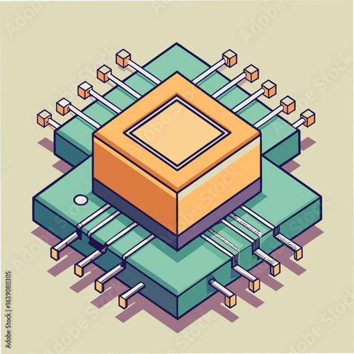 Detailed isometric line drawing of a single interior space