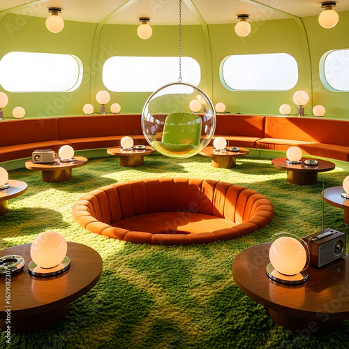 Retro futuristic lounge with conversation pit