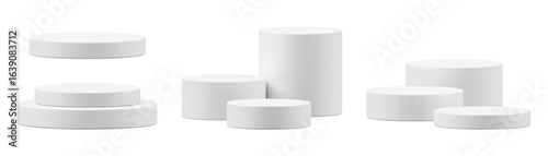 White Podium Set 3D Isolated with Stand Stage Platform and Pedestal Display on Png Transparent Background