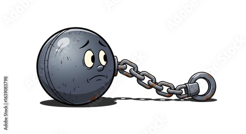 Cartoon Ball and Chain Character with Sad Face