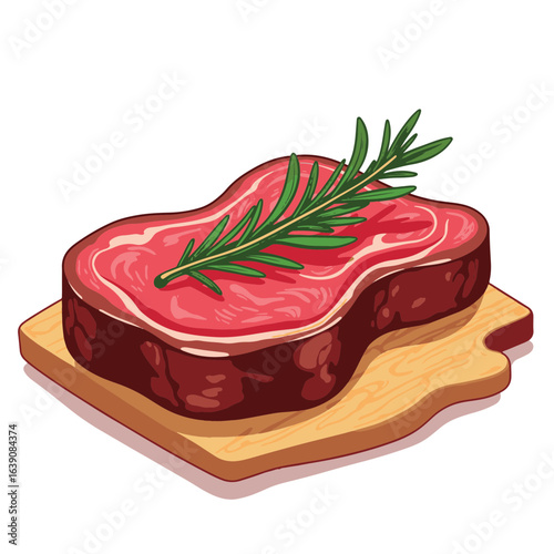 Juicy beef steak garnished with rosemary on wooden board, culinary delight