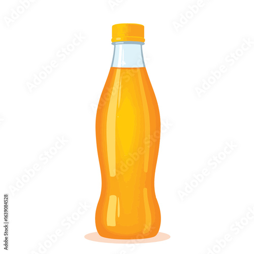 Vibrant orange soda bottle against white background, refreshing concept